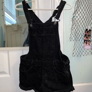Black washed denim shorts overall